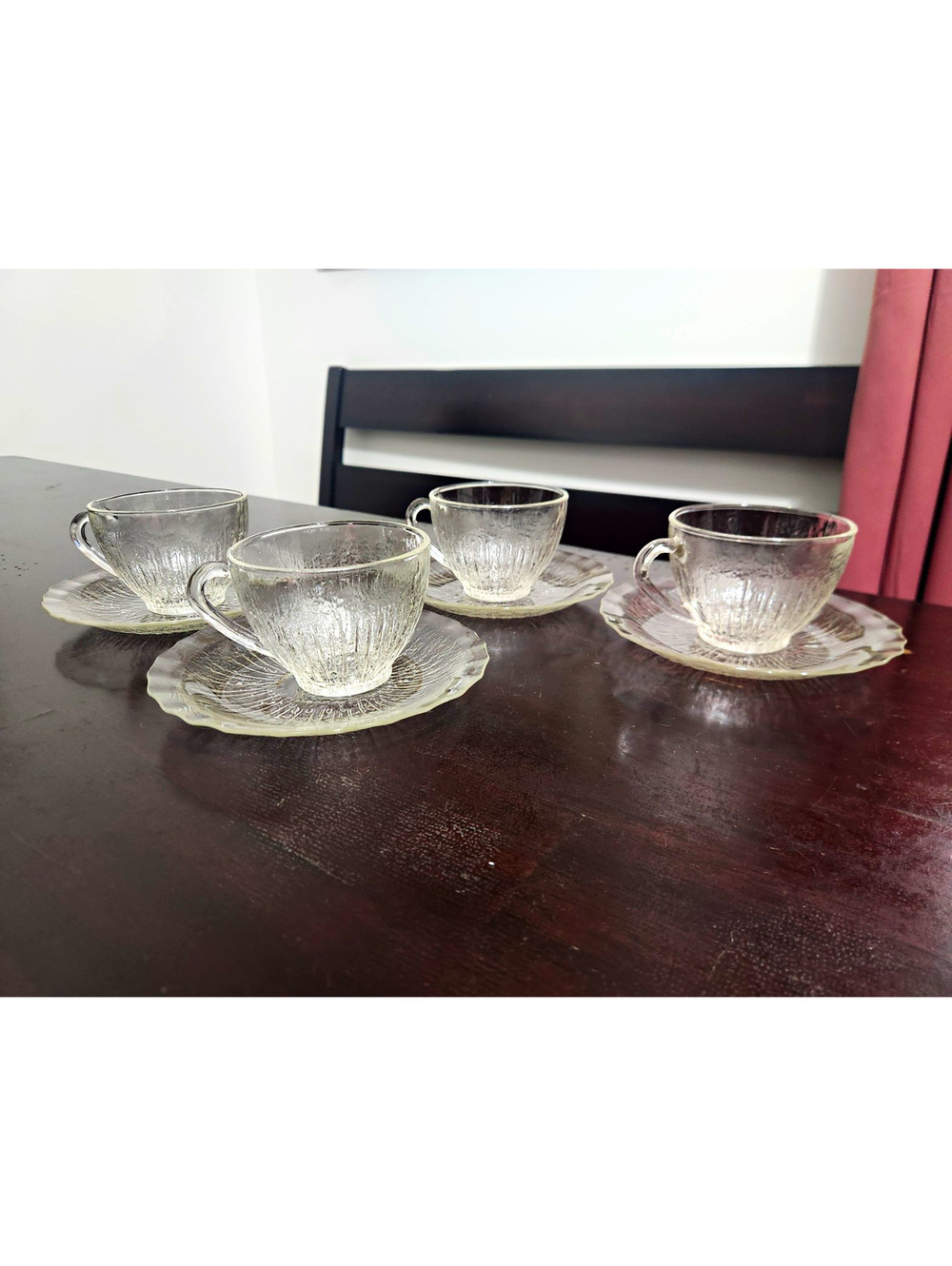 KIG Indonesia Vintage Glass Cups & Saucers, 8-piece set